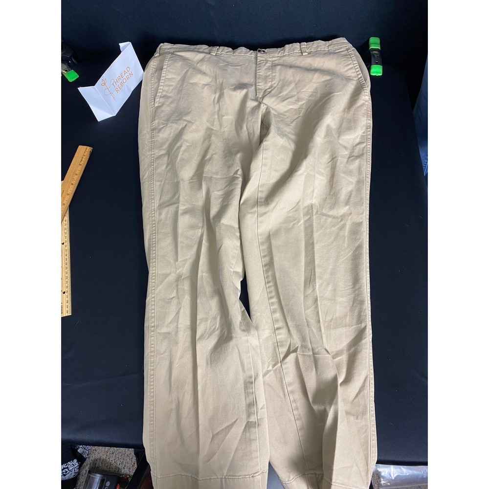 Mens Stretch Chino Pants 40x32 Beige Cotton Blend Flat Front Casual Dress‎